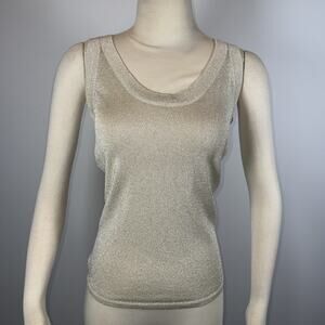 VTG DANA BUCHMAN Champagne Gold Shimmer Metallic Knit Sleeveless Tank Top SZ M